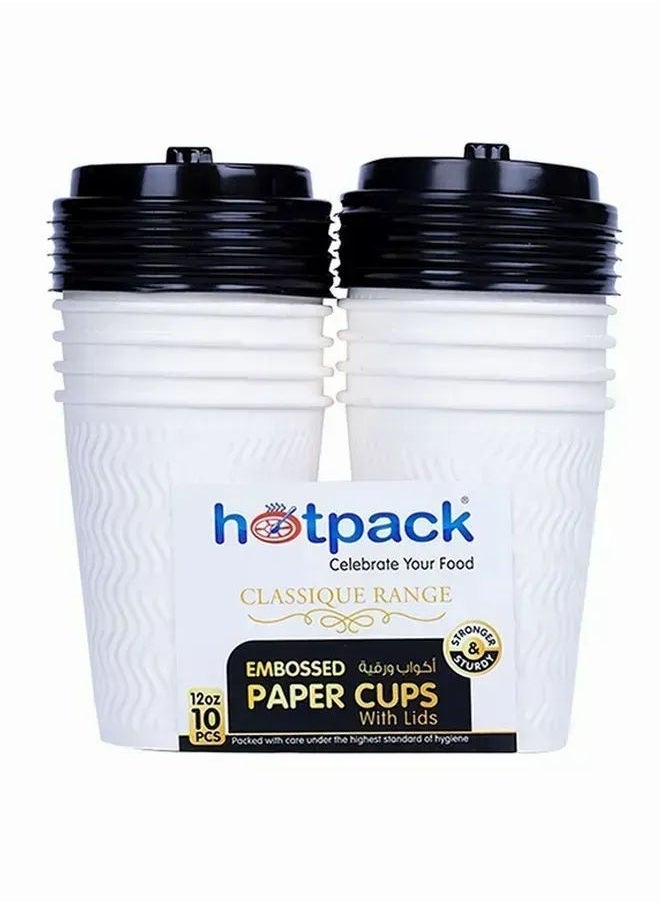Hotpack Paper Cup With Lid, 10 Pcs, 10'S HD 