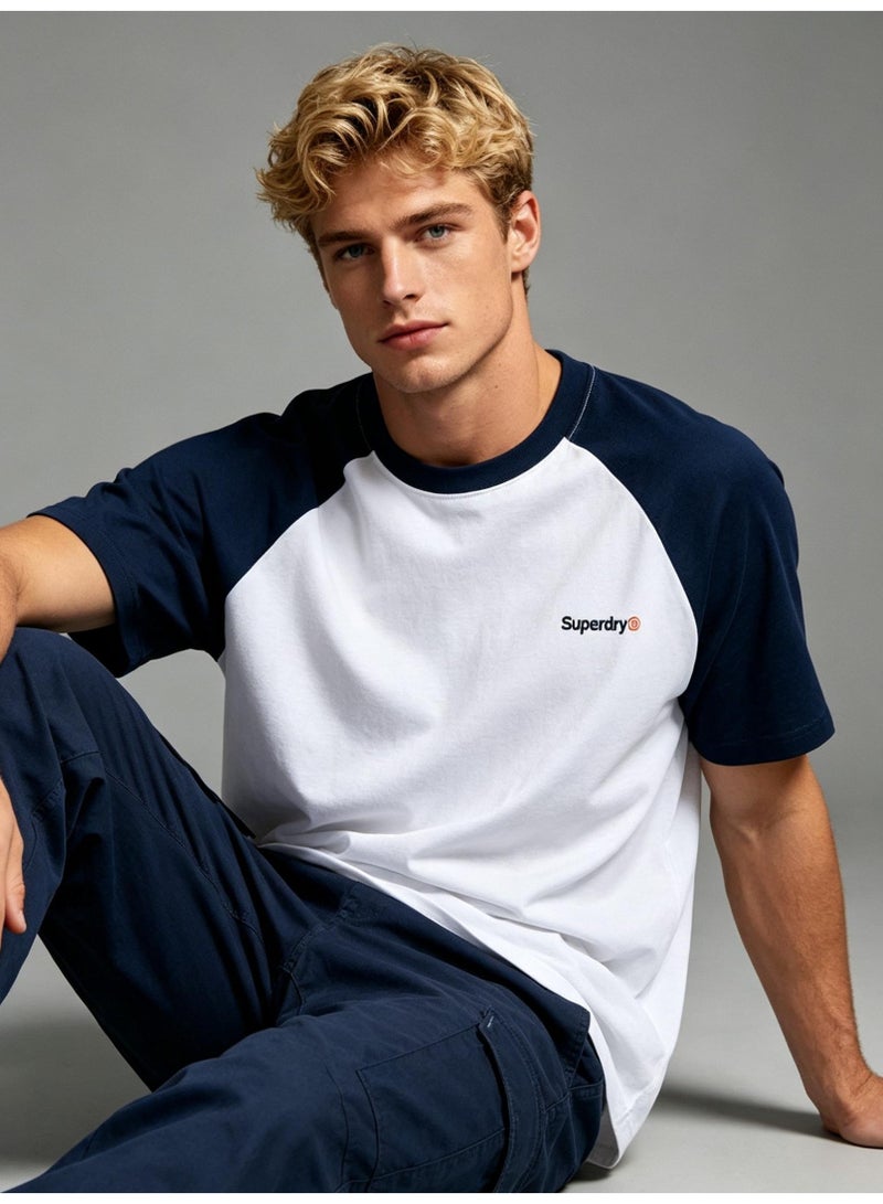 Superdry shoulder-thrust couples summer contrast stitching loose short-sleeved T-shirts for men and women - Image 1