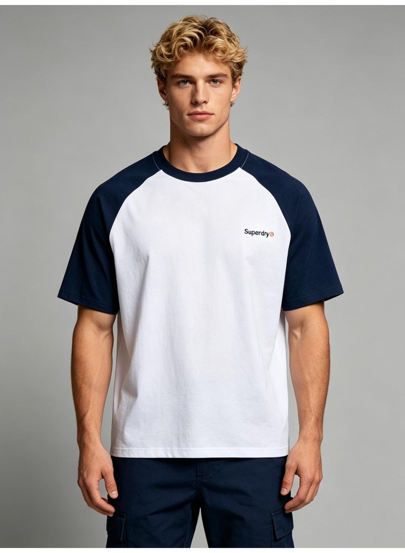 Superdry shoulder-thrust couples summer contrast stitching loose short-sleeved T-shirts for men and women - Image 5