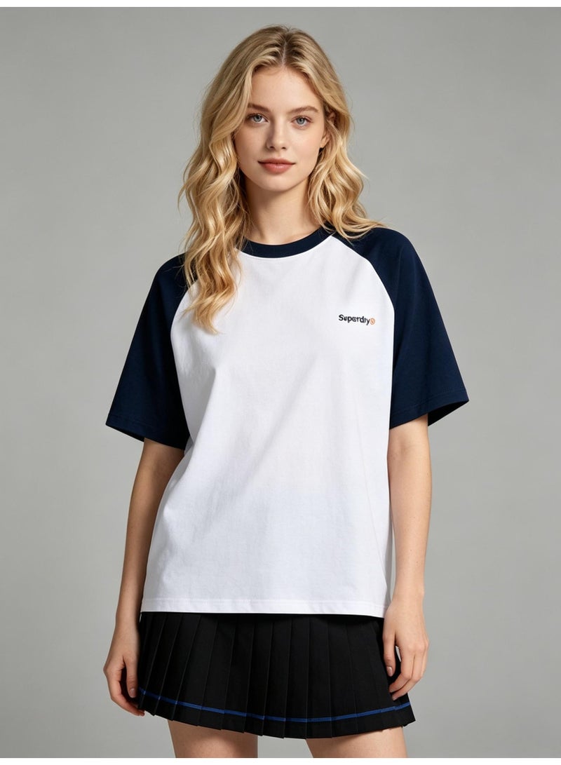 Superdry shoulder-thrust couples summer contrast stitching loose short-sleeved T-shirts for men and women - Image 2