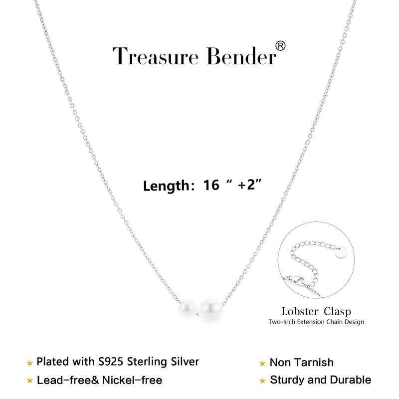 Treasure Bender Silver Pearl Necklaces for Women Trendy Silver Plated Dainty Necklace Simple Pearl Drop Charm Pendant Necklace Women's Jewelry Best Friend Birthday Gifts Silver Jewelry for Women - Image 4