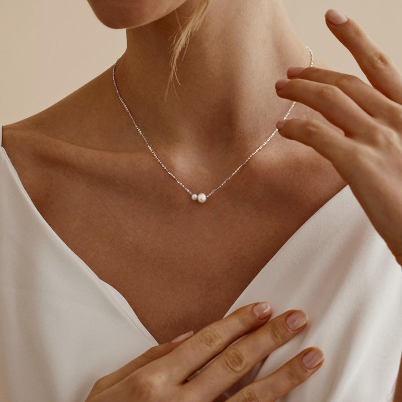 Treasure Bender Silver Pearl Necklaces for Women Trendy Silver Plated Dainty Necklace Simple Pearl Drop Charm Pendant Necklace Women's Jewelry Best Friend Birthday Gifts Silver Jewelry for Women - Image 2