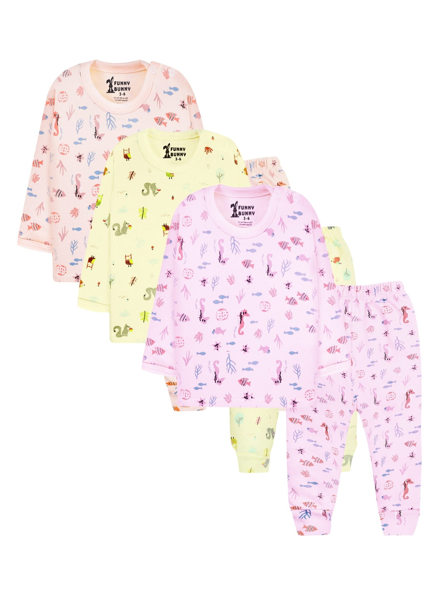 Funny Bunny Pack of 3 Cotton Long Sleeve & Pants Underwear Set for Baby