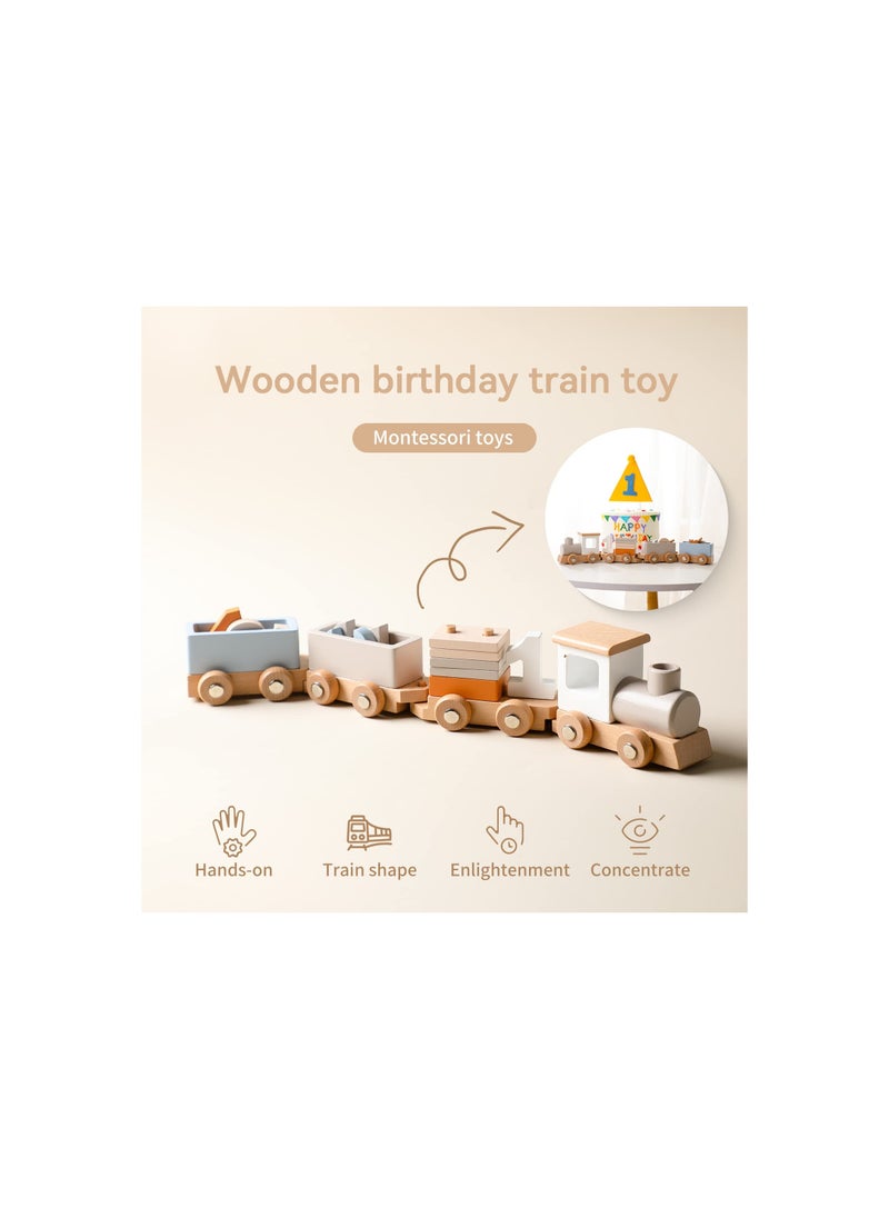 Wooden Train Set, with Numbers and Blocks Train Toy, 12 Pcs for Toddler Boys and Girls 1 2 3 4 5 Brithday Gift, 100% Natural Wood, Sturdy and Resistant To Drops, Birthday Decoration Toy  - Image 4
