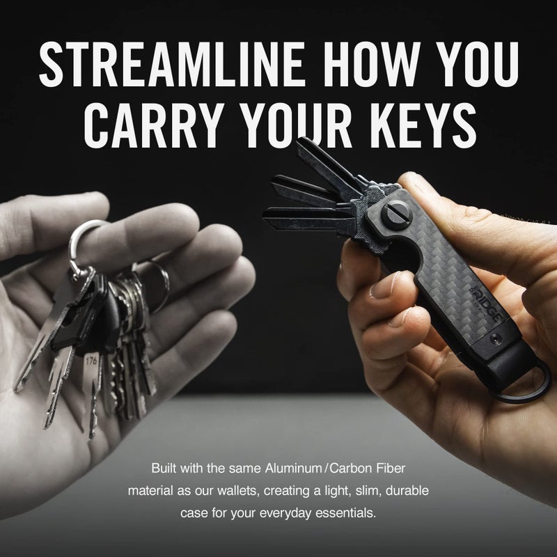 The Ridge Key Organizer - Compact Metallic Key Holder, Minimalist Innovative Keyholder, Smart Keychain Secures 2-6 Keys (Carbon Fiber) - Image 4