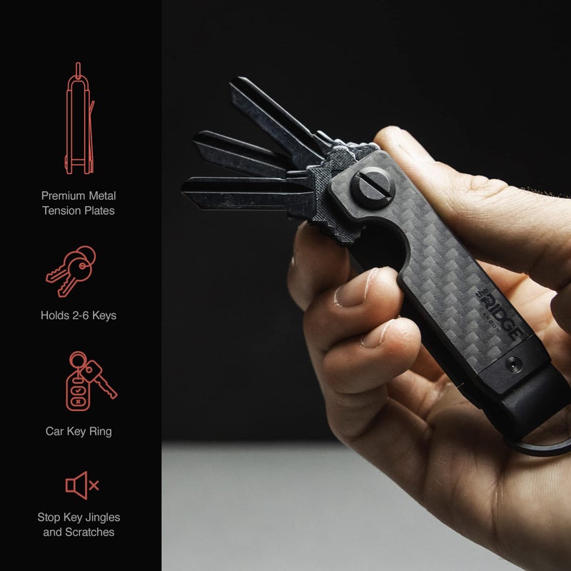 The Ridge Key Organizer - Compact Metallic Key Holder, Minimalist Innovative Keyholder, Smart Keychain Secures 2-6 Keys (Carbon Fiber) - Image 3