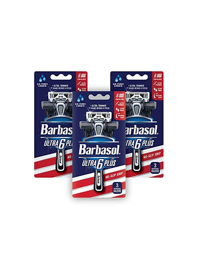 Barbasol Ultra 6 Plus Premium Disposable Razor Value Pack Bundle (3 Packs/9 Total Razors) - Image 1