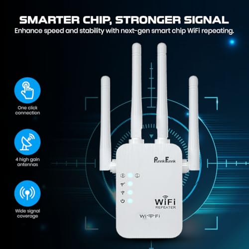 PunnkFunnk 300Mbps WiFi Range Extender | 2.4GHz Signal Booster & Repeater | 10m Coverage, Connect Upto 10 Devices | Router & Access Point with Dual LAN Ports - Image 4