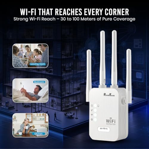 PunnkFunnk 300Mbps WiFi Range Extender | 2.4GHz Signal Booster & Repeater | 10m Coverage, Connect Upto 10 Devices | Router & Access Point with Dual LAN Ports - Image 2