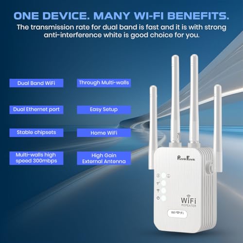 PunnkFunnk 300Mbps WiFi Range Extender | 2.4GHz Signal Booster & Repeater | 10m Coverage, Connect Upto 10 Devices | Router & Access Point with Dual LAN Ports - Image 3