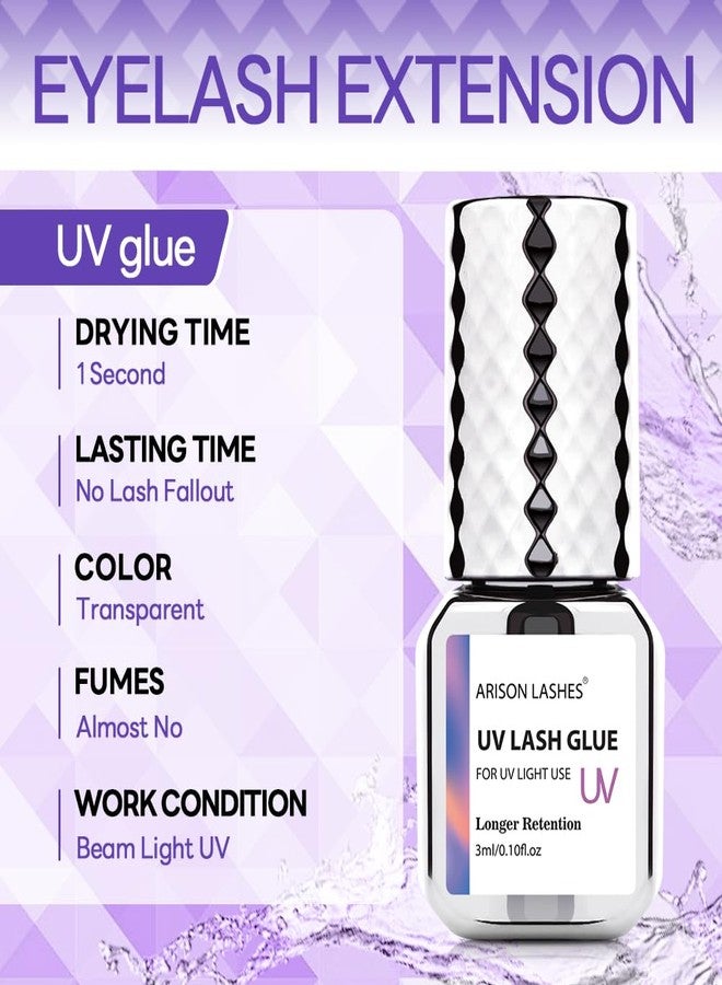 ARISON LASHES UV Eyelash Extension Glue 1 Sec Dry Waterproof Strong Bond (UV Light REQ.) for Eyelash Extensions -Ultra Violet Lash Cure Gel Glue for Professional Use Only(3ML) - Image 5