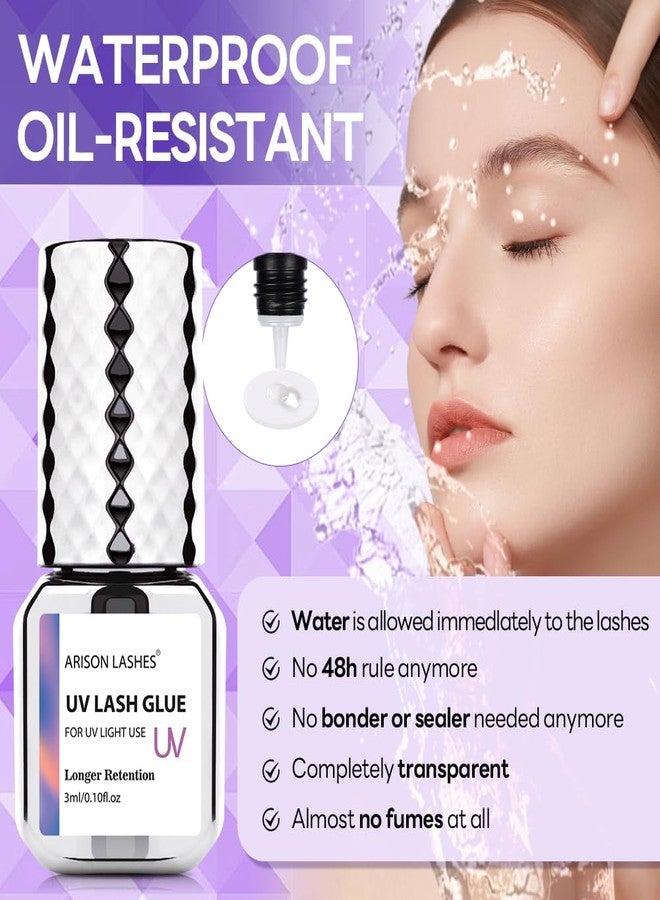 ARISON LASHES UV Eyelash Extension Glue 1 Sec Dry Waterproof Strong Bond (UV Light REQ.) for Eyelash Extensions -Ultra Violet Lash Cure Gel Glue for Professional Use Only(3ML) - Image 2