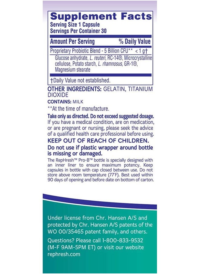 Rephresh Pro-B Probiotic Feminine Supplement, 30-Count Capsules (Pack of 2)  - Image 2