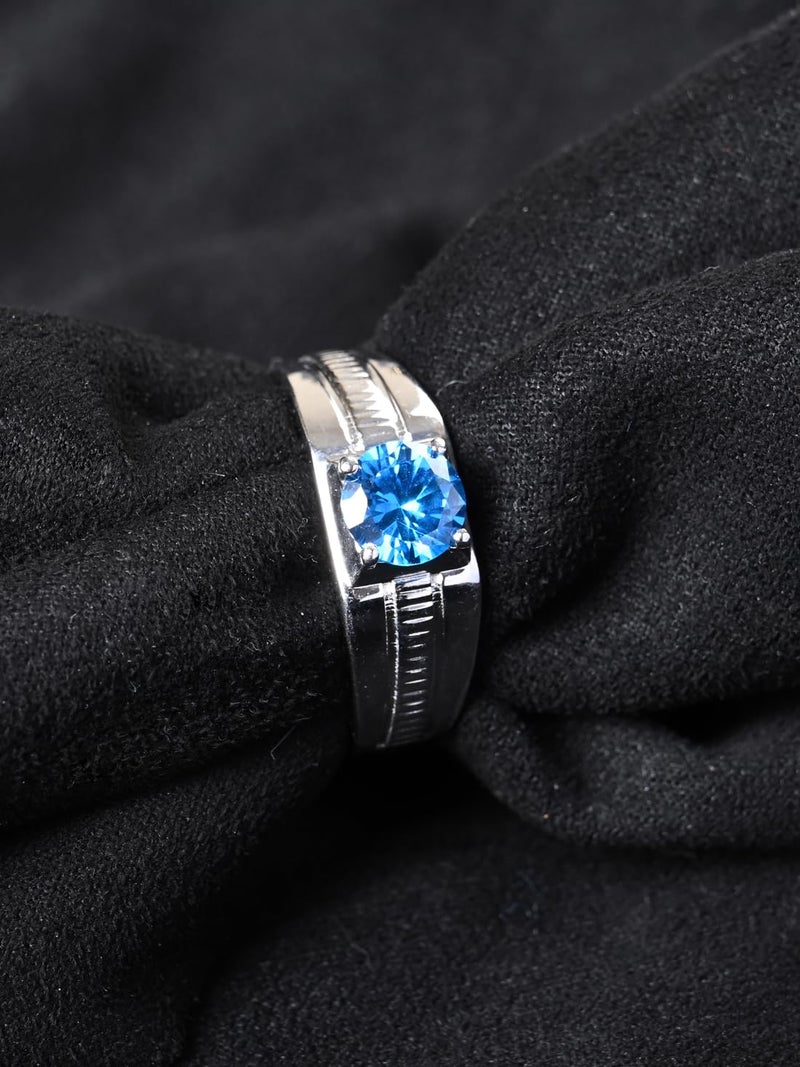 Clara Pure 925 Sterling Silver Blue Solitaire Men Ring |Size Adjustable, Platinum Plated, Swiss Zirconia | Gift for Men & Boys - Image 2