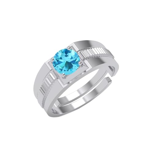 Clara Pure 925 Sterling Silver Blue Solitaire Men Ring |Size Adjustable, Platinum Plated, Swiss Zirconia | Gift for Men & Boys - Image 1