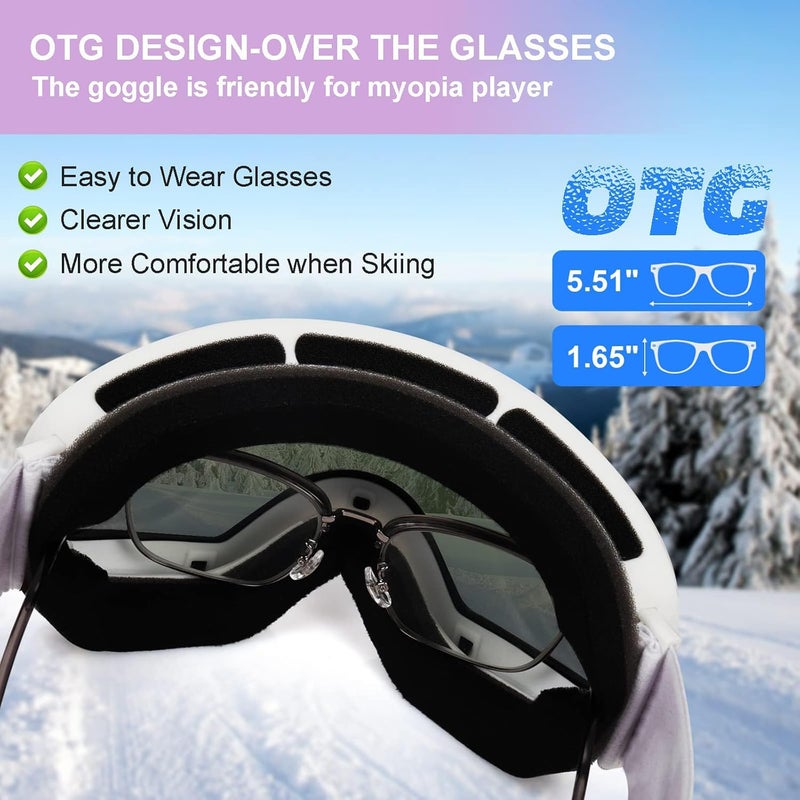 EXP VISION Snowboard Ski Goggles Men Women Youth, Anti Fog OTG Winter Snow Goggles Spherical Detachable Lens - Image 5