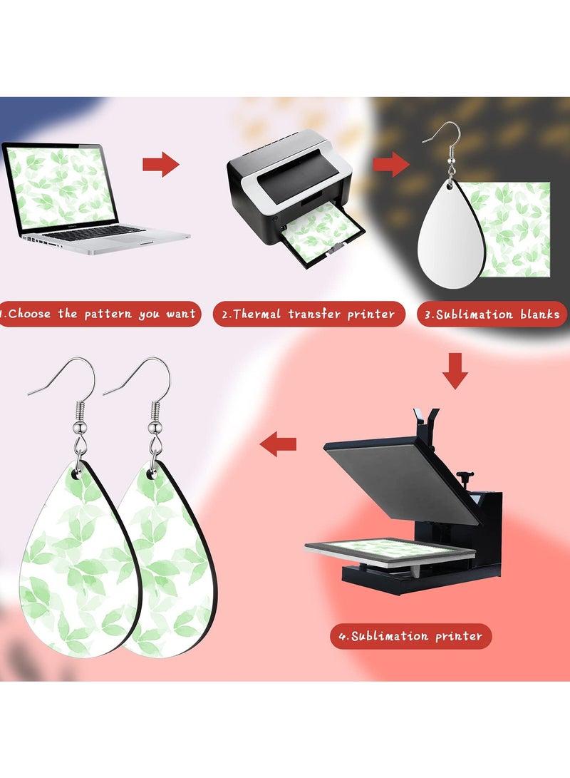SYOSI Sublimation Earring Blank Heat Transfer Wire Hooks Earrings Unfinished Wood Teardrop Earring Pendants in 12 Assorted Shapes with Earring Hooks for DIY Jewelry Making 32 Pieces - Image 3