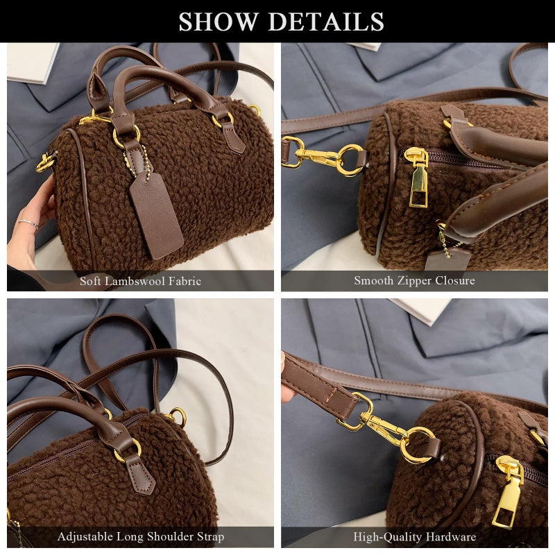 Extolove Fuzzy Purses for Women Cute Lambswool Furry Tote Bag Faux Fur Purse Top-Handle Fluffy Crossbody Handbag (Coffee) - Image 5