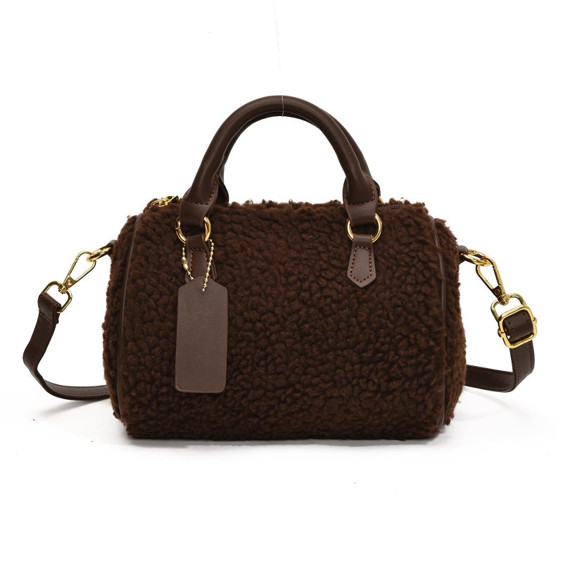 Extolove Fuzzy Purses for Women Cute Lambswool Furry Tote Bag Faux Fur Purse Top-Handle Fluffy Crossbody Handbag (Coffee) - Image 1