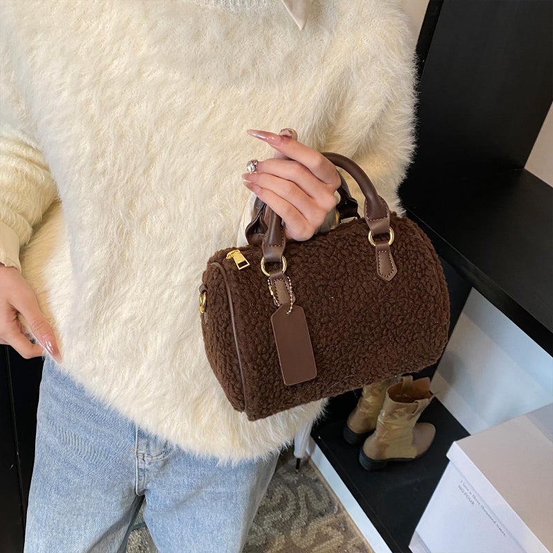 Extolove Fuzzy Purses for Women Cute Lambswool Furry Tote Bag Faux Fur Purse Top-Handle Fluffy Crossbody Handbag (Coffee) - Image 3