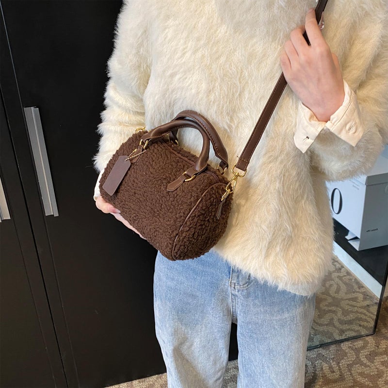 Extolove Fuzzy Purses for Women Cute Lambswool Furry Tote Bag Faux Fur Purse Top-Handle Fluffy Crossbody Handbag (Coffee) - Image 2