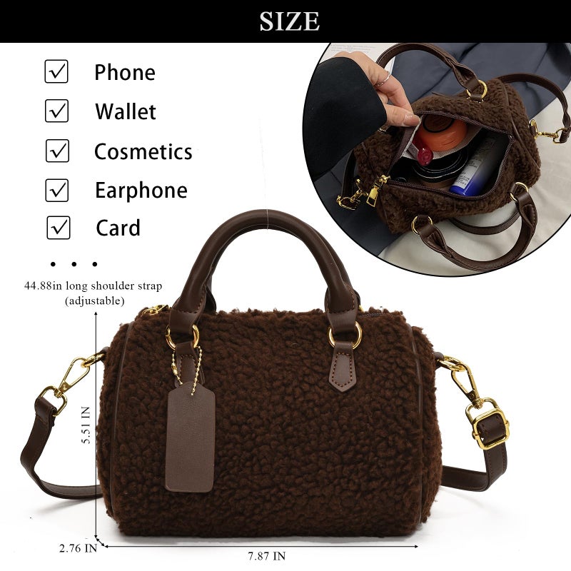 Extolove Fuzzy Purses for Women Cute Lambswool Furry Tote Bag Faux Fur Purse Top-Handle Fluffy Crossbody Handbag (Coffee) - Image 4