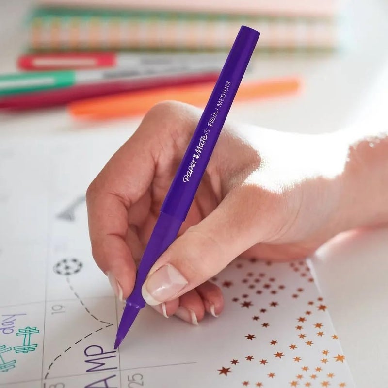 Paper Mate Flair Felt Tip Pens, 24 Vibrant Colors, Medium Point 0.7mm, 4 Unique Styles, No-Bleed Ink for Students and Teachers - Image 2