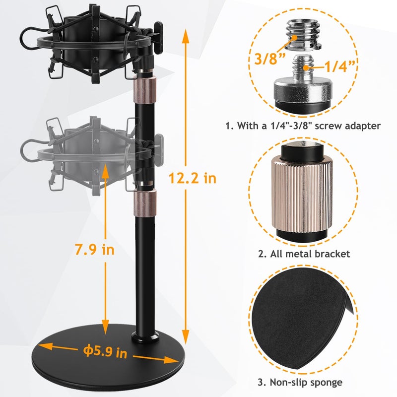 Frgyee Audio Technica Mic Stand with Shock Mount Foam Windscreen, AT2020 Microphone Stand with Pop Filter Shockmount for Audio Technica AT2020 AT2020USB+ AT2035 ATR2500 Condenser Microphone - Image 4