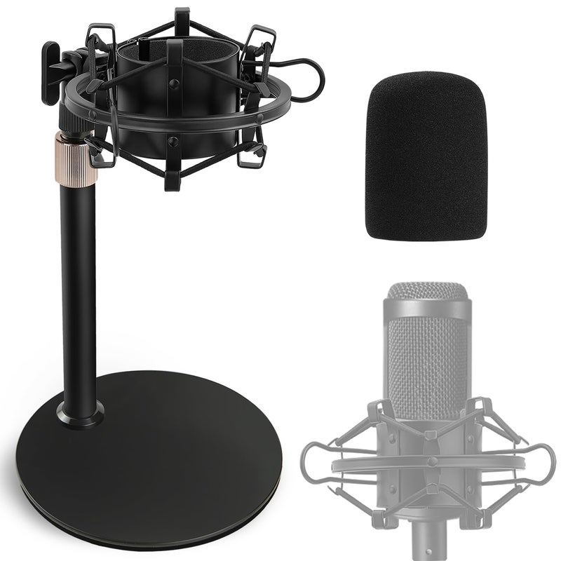 Frgyee Audio Technica Mic Stand with Shock Mount Foam Windscreen, AT2020 Microphone Stand with Pop Filter Shockmount for Audio Technica AT2020 AT2020USB+ AT2035 ATR2500 Condenser Microphone - Image 1