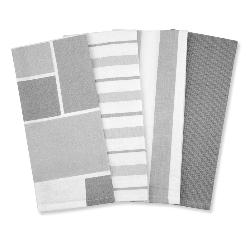 Jot  Mark Dish Towels 100 Percent Cotton  Set of 4 for Drying and Kitchen Use Ansel Grey
