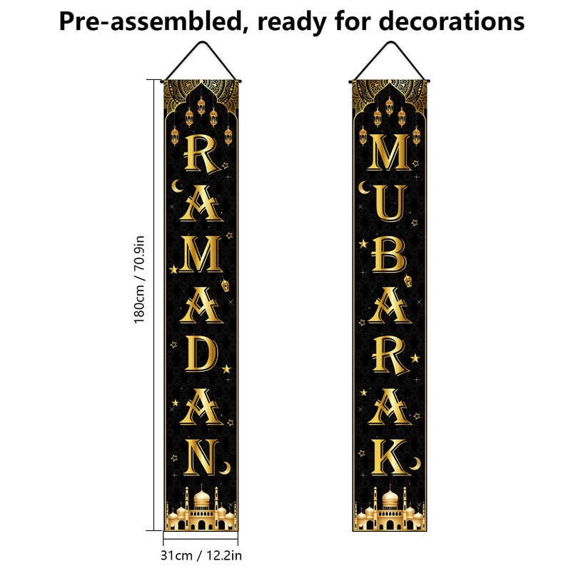 Yunfan Ramadan Decorations Ramadan Decor Porch Door Sign Ramadan Mubarak Banner for Indoor Outdoor Wall Muslim Party Supplies - Image 4