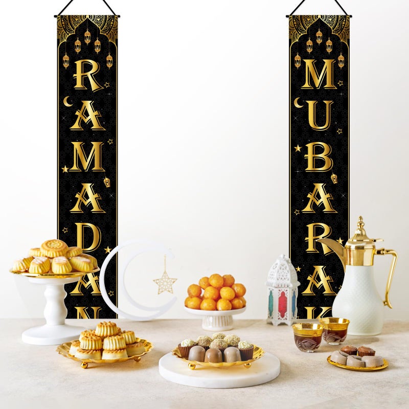 Yunfan Ramadan Decorations Ramadan Decor Porch Door Sign Ramadan Mubarak Banner for Indoor Outdoor Wall Muslim Party Supplies - Image 5