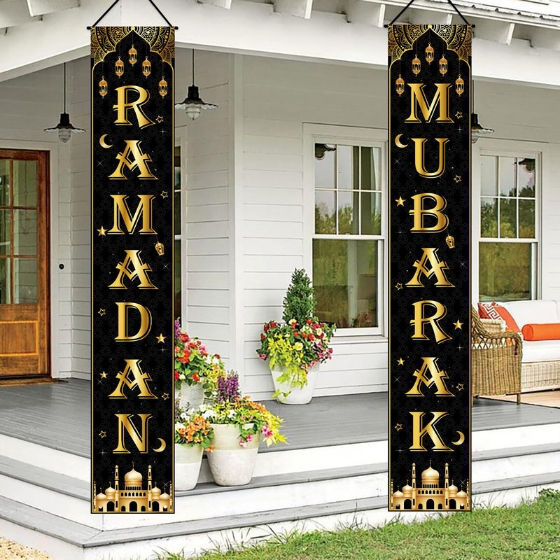 Yunfan Ramadan Decorations Ramadan Decor Porch Door Sign Ramadan Mubarak Banner for Indoor Outdoor Wall Muslim Party Supplies - Image 1