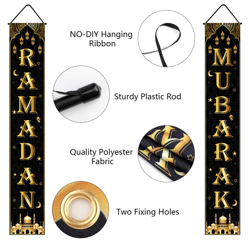 Yunfan Ramadan Decorations Ramadan Decor Porch Door Sign Ramadan Mubarak Banner for Indoor Outdoor Wall Muslim Party Supplies - Image 3