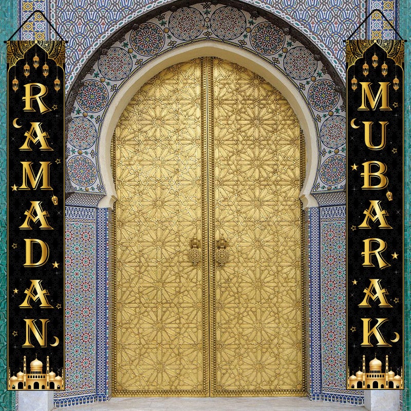 Yunfan Ramadan Decorations Ramadan Decor Porch Door Sign Ramadan Mubarak Banner for Indoor Outdoor Wall Muslim Party Supplies - Image 2