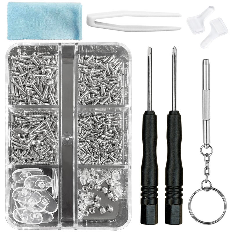 PTSLKHN PTSLKHN Eyeglass Repair Kit with Screws 15 Types Screws for Eyeglasses Frame Screws Hinge Screws Nose Pads Screws Essential Eye Glasses Repairing Kit Tool 