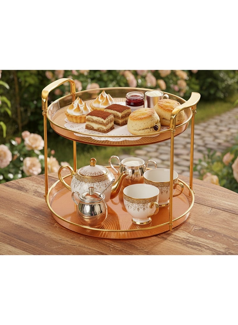 كوزي نست صواني تقديم الفاكهة متعددة الطبقات بمقابض ذهبية، أطباق طاولة مستديرة للديكور المنزلي للطعام، وحفلات الكيك، وحامل المعجنات، والكوكتيل، وتناول الطعام والقهوة - Image 1