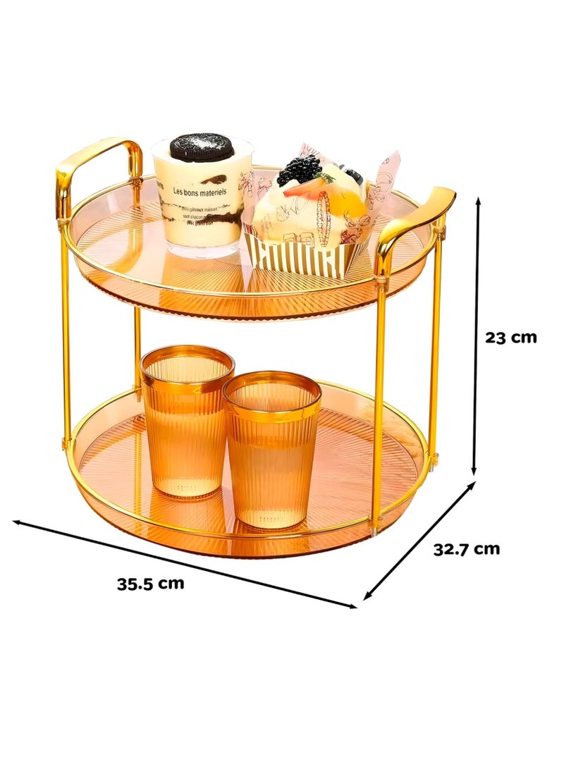 كوزي نست صواني تقديم الفاكهة متعددة الطبقات بمقابض ذهبية، أطباق طاولة مستديرة للديكور المنزلي للطعام، وحفلات الكيك، وحامل المعجنات، والكوكتيل، وتناول الطعام والقهوة - Image 4