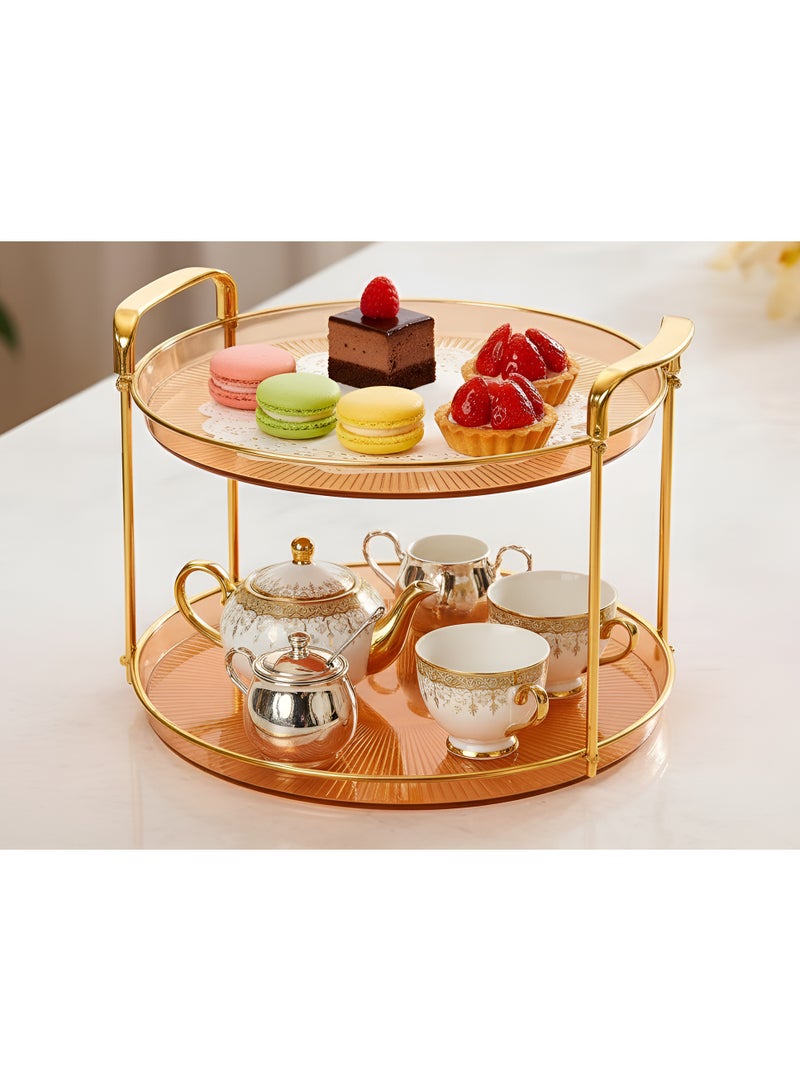 كوزي نست صواني تقديم الفاكهة متعددة الطبقات بمقابض ذهبية، أطباق طاولة مستديرة للديكور المنزلي للطعام، وحفلات الكيك، وحامل المعجنات، والكوكتيل، وتناول الطعام والقهوة - Image 2