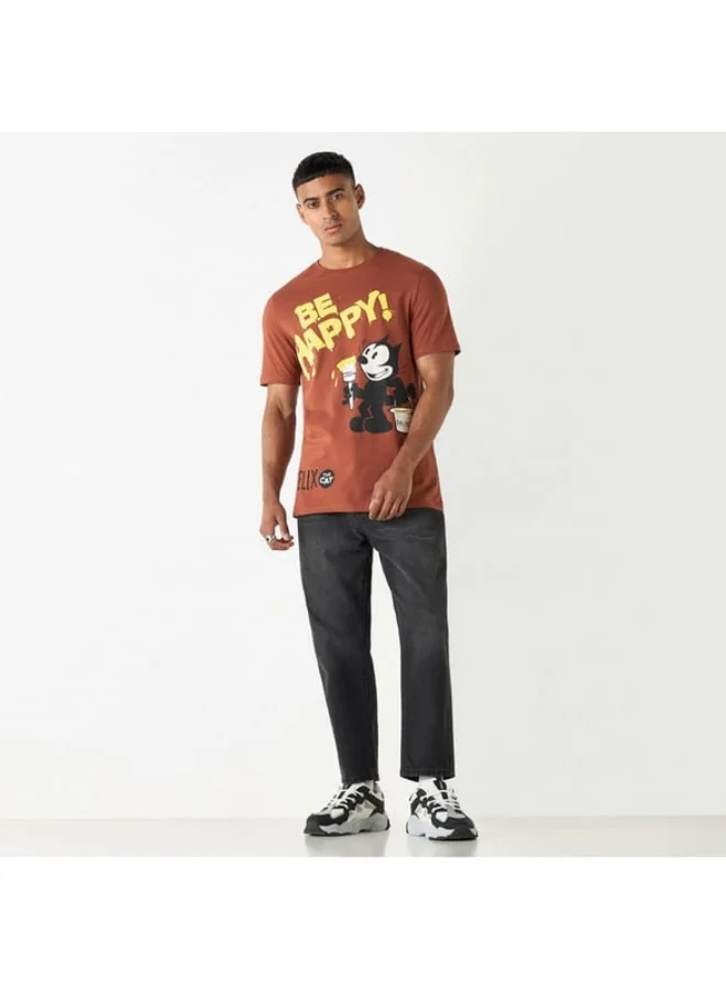 SP Characters Felix the Cat Print T-shirt with Crew Neck and Short Sleeves