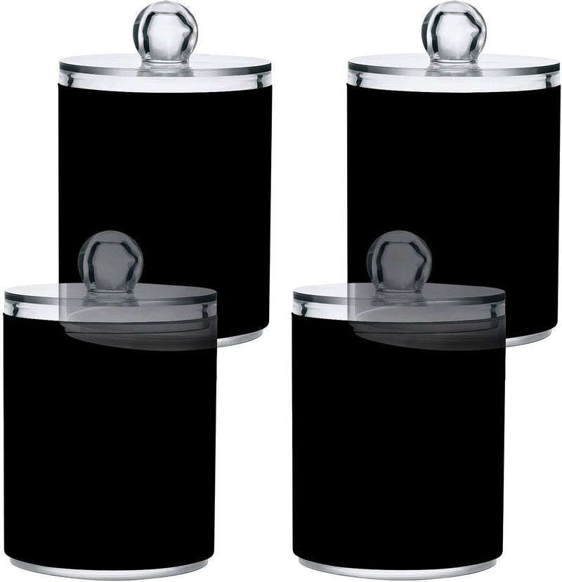 Eionryn Black Qtip Dispenser Apothecary Jars Bathroom Qtip Holder Storage Canister 10 Oz Plastic Jar for Cotton Ball Swab Round Pads Floss 4pcs - Image 1