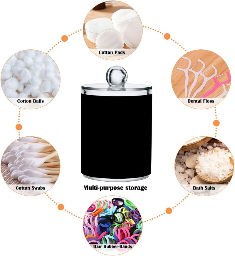 Eionryn Black Qtip Dispenser Apothecary Jars Bathroom Qtip Holder Storage Canister 10 Oz Plastic Jar for Cotton Ball Swab Round Pads Floss 4pcs - Image 3