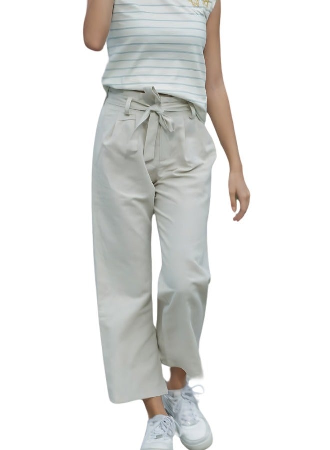 LoryLux LoryLux Azolla Girls' High-Waist Wide-Leg Pants with Belt - Organic Cotton & Linen  - Image 2