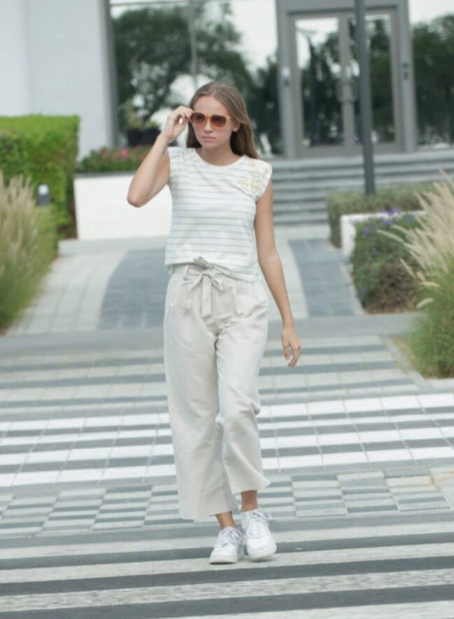 LoryLux LoryLux Azolla Girls' High-Waist Wide-Leg Pants with Belt - Organic Cotton & Linen  - Image 3