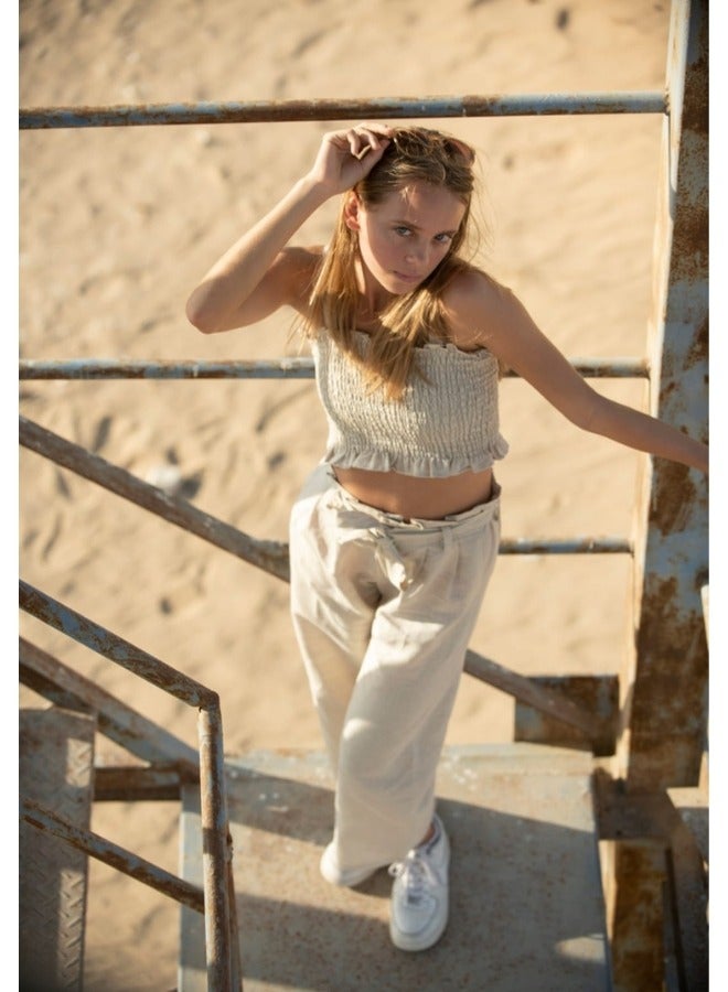 LoryLux LoryLux Azolla Girls' High-Waist Wide-Leg Pants with Belt - Organic Cotton & Linen  - Image 4