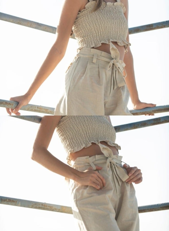 LoryLux LoryLux Azolla Girls' High-Waist Wide-Leg Pants with Belt - Organic Cotton & Linen  - Image 5