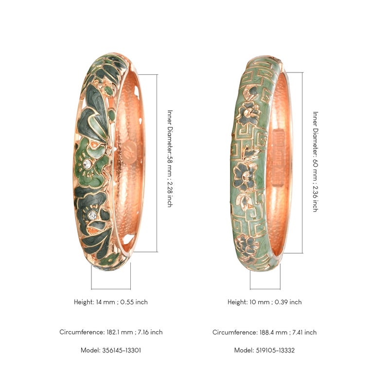 UJOY Vintage Cloisonne Bracelet Beautiful Flower Enamel Hinge Plated Bangles Jewelry for Women's Gifts 88A08-55A114 Green - Image 3