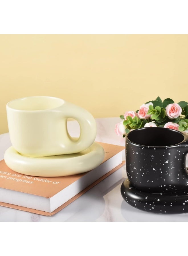 Ceramic Coffee Chubby Mug Saucer Set, Creative Cute Fat Handle Cup with Saucer for Office and Home, Dishwasher and Microwave Safe, 10 oz for Latte Tea Milk - Image 3