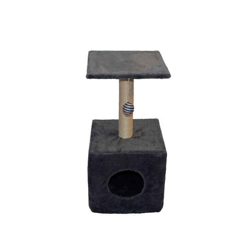 Three Cats Tree Scratching Post Cat Tree Climber Made Spain Base Nest Cat 2 Tier Height 65 cm Sisal Column Toy Pet (Grey)