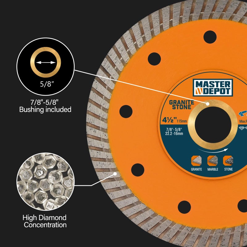 MASTER DEPOT 7 inch Diamond Saw Blade for Angle Grinder,Segmented General Purpose Blade Dry/Wet Cutting Blade for Concrete, Paver, Masonry, Terrazzo, Stone, Granite, Block, 7/8"-5/8â€ Arbor (3 Pack) - Image 3